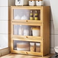 thumbnail image 3 of Bamboo Storage Cabinet for Kitchen Countertop, Kitchen Cabinet Pantry Sideboard with Flip-up Doors Freestanding Utility Cupboard Countertop Cabinet Organizer, 20.5" W x 9.8" D x 27.6" H, 3 of 9