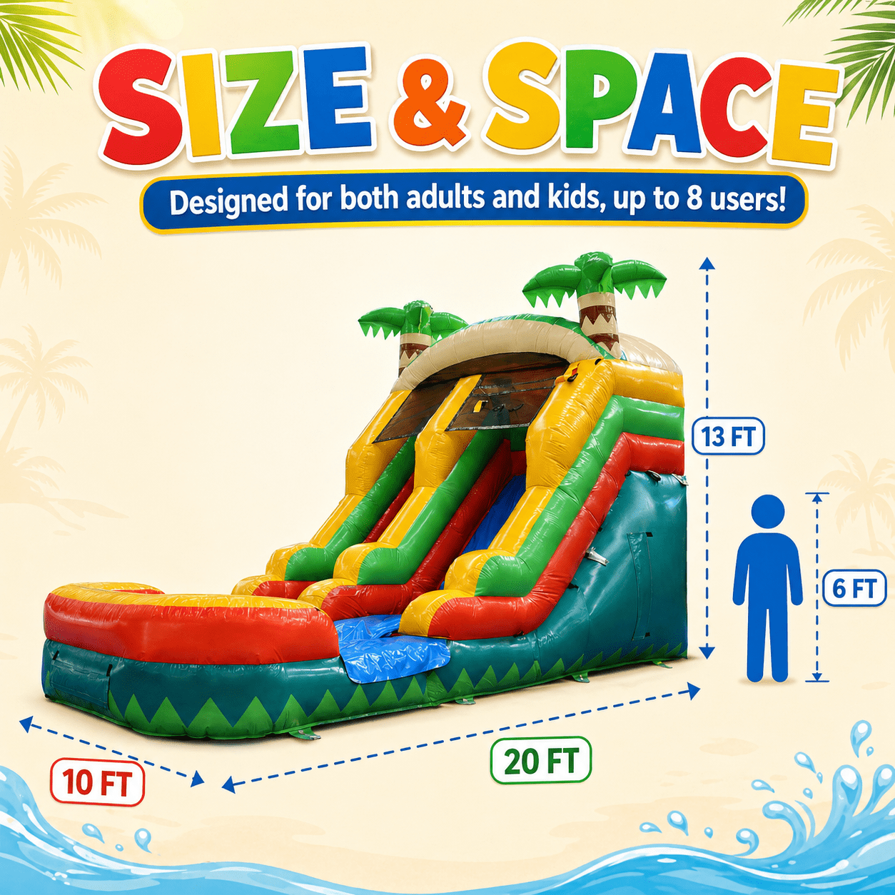 Rayocon Inflatable Water Slide with Blower, 20 x 10 x 13 ft Wet and Dry Dual Slide with Splash Pool for Kids Backyard Summer Play