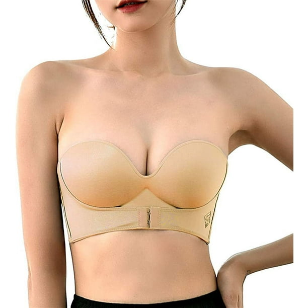 Women's Shaped Cups Strapless Bra Backless Detachable Straps Push Up  Brassiere 