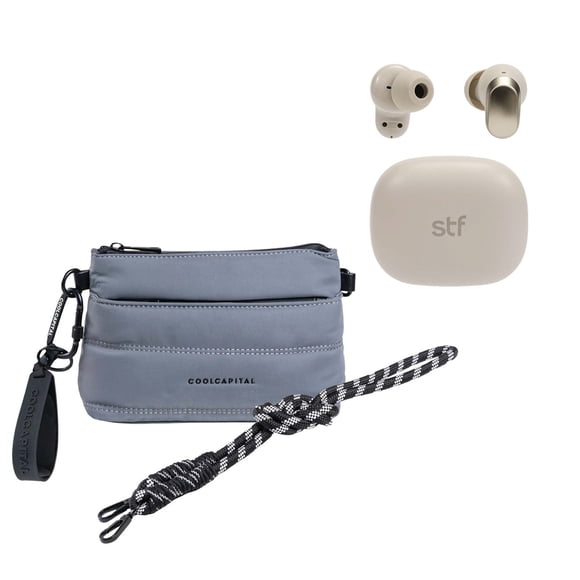 Combo Sora bolso crossbody COOL CAPITAL color gris y Cherry audífonos TWS STF color arena