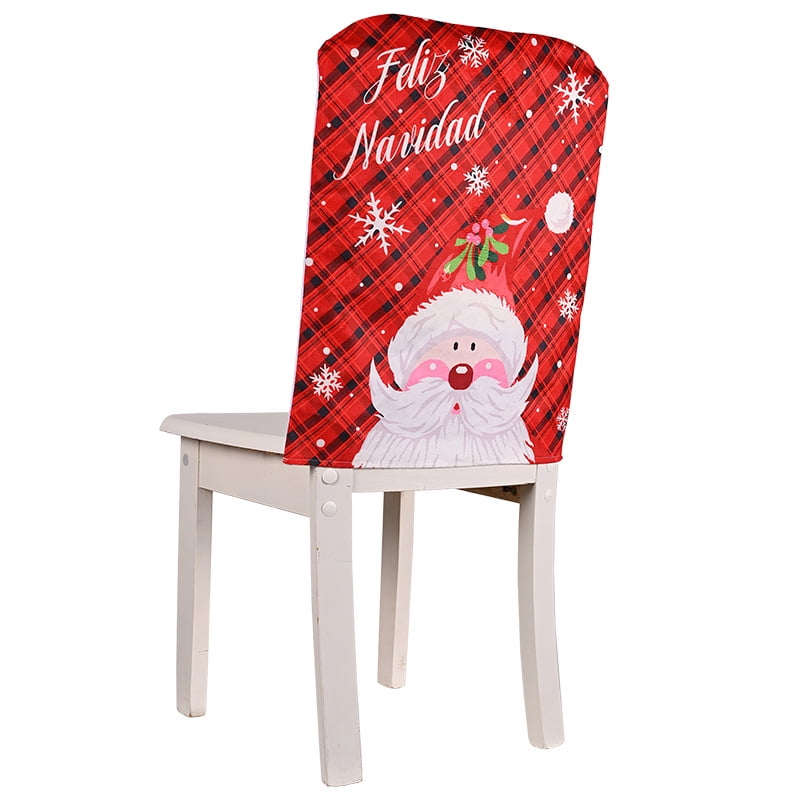 BESTSPR 4Pcs Christmas Chair Cover Snowman Old Man Chair Cover Red