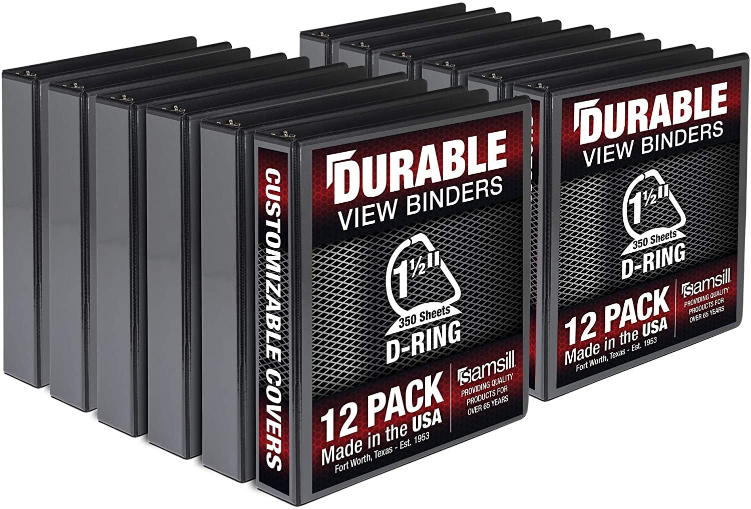 Samsill Durable 1.5 Inch Binder D Ring/Black Binder/Bulk Binder 12 Pack