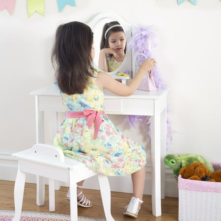 Guidecraft Kids Vanity and Stool Set - Lavender: Little Girls Pretend Play Princess Desk and Chair Makeup Mirror with Storage Drawer