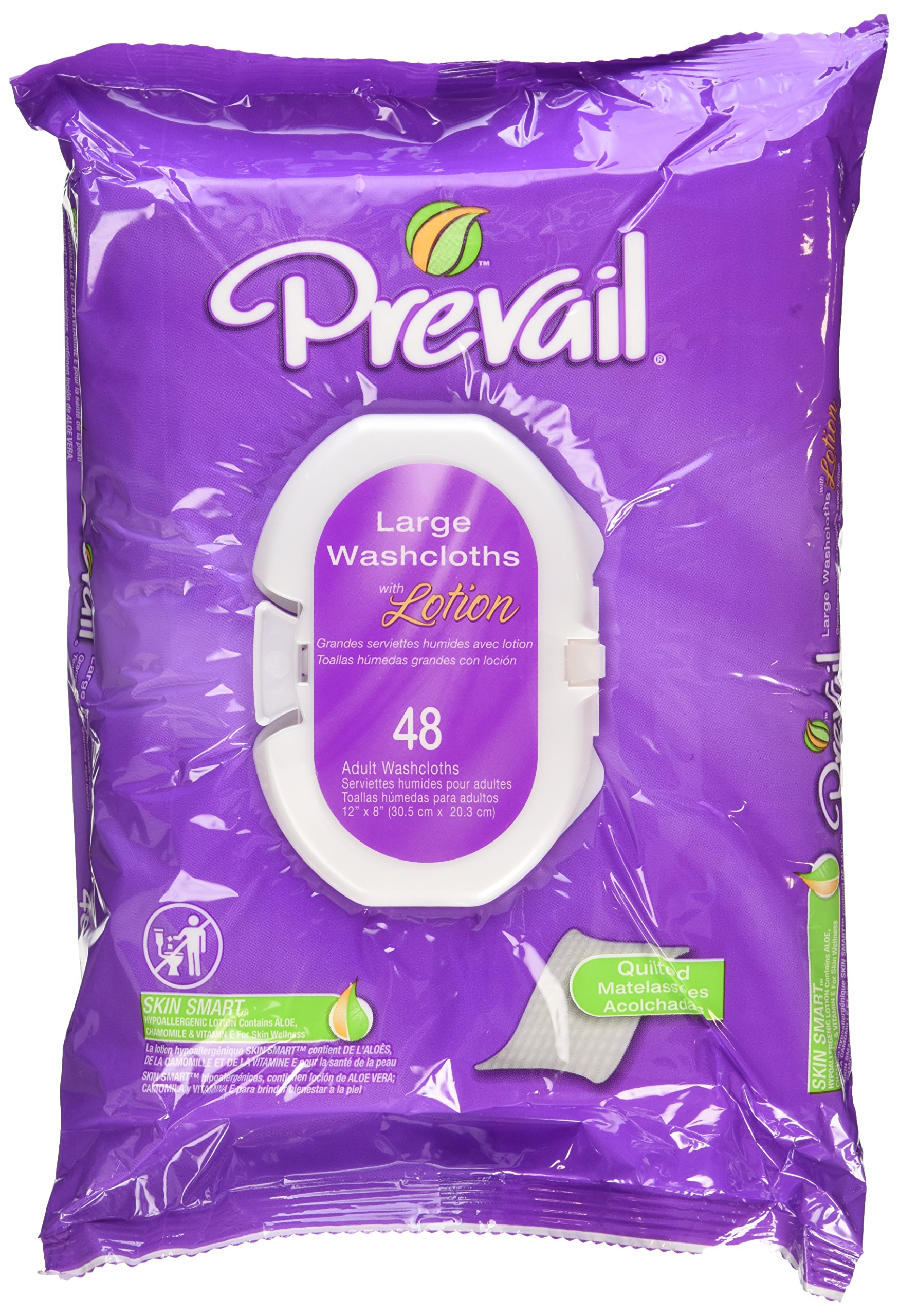Prevail Quilted Cotton Adult Disposable Large (12" x 8") Washcloths with Lotion 48 CT (2 Packs