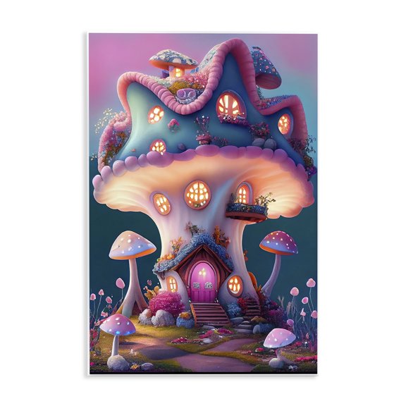 Stupell Industries Mushroom Cottage House Town & City Painting Unframed Art Print Wall Art, 10 x 15
