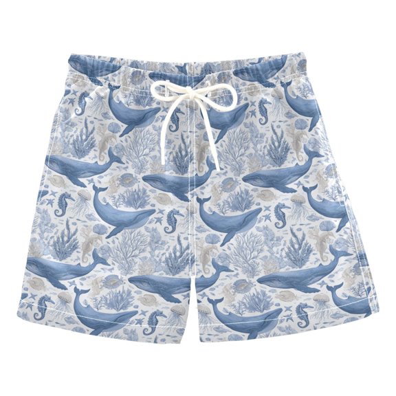 Kids' Beach Pants Comfortable Swim Trunks Detailed Sea Life Illustration Shorts for Pool Vacation and Lounge Wear 2T