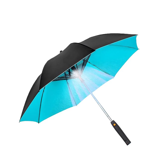 Transemion Sun Parasol | Waterproof And Durable | Electric Fan Included Comes With Electric Fan | Replaceable blue