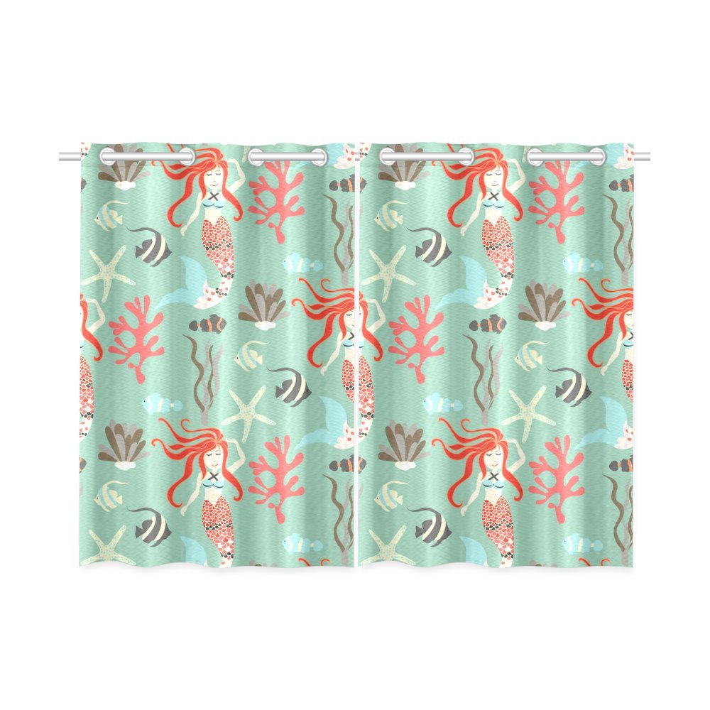 Mkhert Mermaid Pattern Blackout Window Curtain Kitchen Curtain 26X39