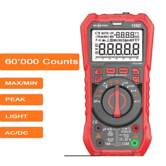 RICHMETERS RM158D NCV Digital Multimeter 60000Counts Auto Ranging AC/DC Voltage Meter Flash Back Light Large Screen