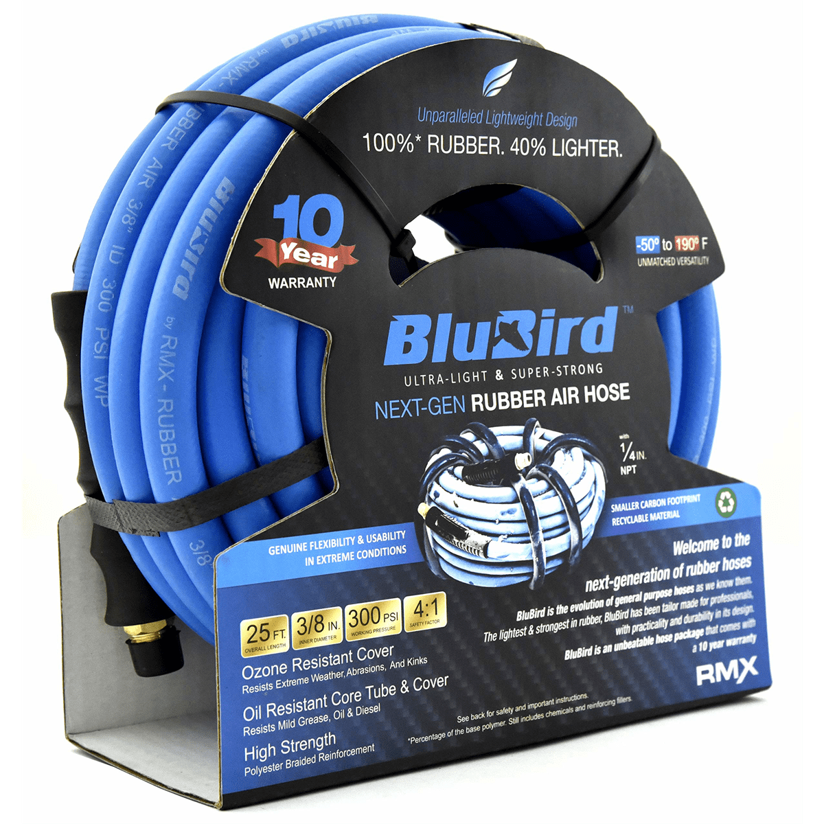 BluBird BB3825 3/8" x 25' Lightweight Polyester Braided Rubber Air Hose