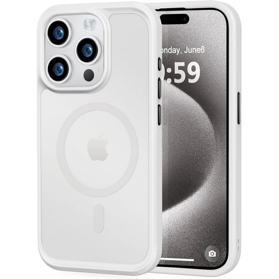 Strong Magnetic for iPhone 15 Pro Case, [Compatible with Magsafe][13FT Military Drop Protection] Slim Translucent Matte Shockproof Case for iPhone 15 Pro Phone Case 6.1'', Frosted White