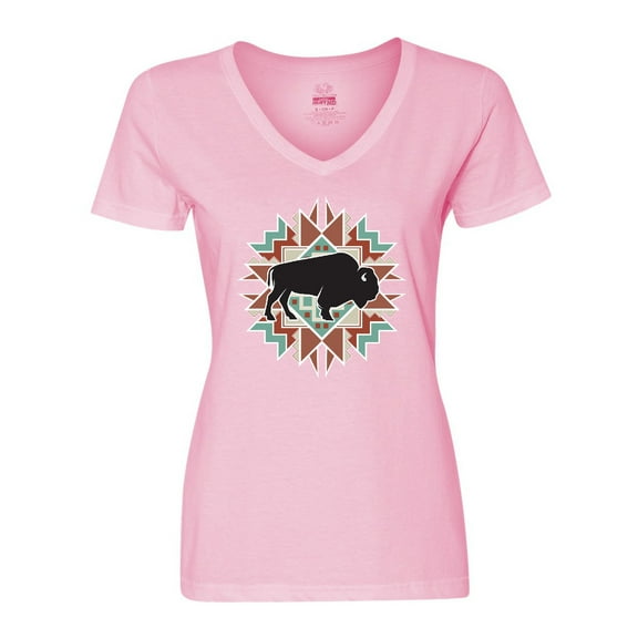 Inktastic Buffalo Cute Western Pattern Women's V-Neck T-Shirt