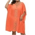 thumbnail image 2 of Plus Size Women's V Neck Batwing Sleeve Swimsuit Cover Up with Crochet Lace Patchwork Oversized Beach Shirt Long Beach Cover Ups for Women Orange One Size, 2 of 4
