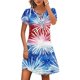 thumbnail image 1 of Puntoco Vestido De Cuello Redondo De Manga Corta Suelto Informal Estampado Del Día De La Independencia De Verano Para Mujer Blanco L,Regalos Para Mujer Joven, 1 of 5