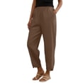 thumbnail image 4 of Women's Stacked V Hem Trousers, High Waist Casual Slub Cotton Pants with Elastic Waistband, Relaxed Fit Long Pants for Daily Wear, Vacation and Loungewear Coffee XL, 4 of 9