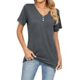 thumbnail image 4 of STARVNC Women Button Up V Neck Short Sleeve Mid Length T-Shirt, 4 of 7