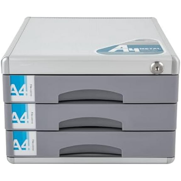 3 Tiers Desktop Drawer Organizer with Lock, Aluminum Alloy Drawer File Storage Cabinet Office Papers Organizer for Office Home