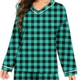 thumbnail image 7 of Pajamas for Women Set Summer Plaid Print Lightweight Sleepwear with Pants Casual Crew Neck Long Sleeve Pajamas Summer Pajamas, 7 of 7