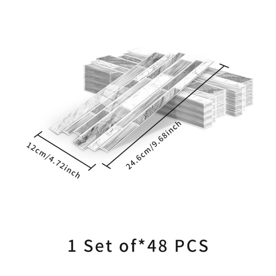 Peel and Stick Backsplash Wall Tiles,Self-Adhesive,Oil Proof,Waterproof, Removable Wall Panels for Kitchen & Bathroom,Modern Design, Easy Install (9.68x4.72 inch,48 Pack)