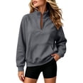 thumbnail image 4 of TZZQ Women Quarter Zip Pullover Sweatshirt Oversized Loose Fit Athletic Sweatshirt Casual Fashion Stand Collar Long Sleeve Pullover Hoodie Comfy Trendy Plus Size Relaxed Fit Sports Shirts Grey S, 4 of 8