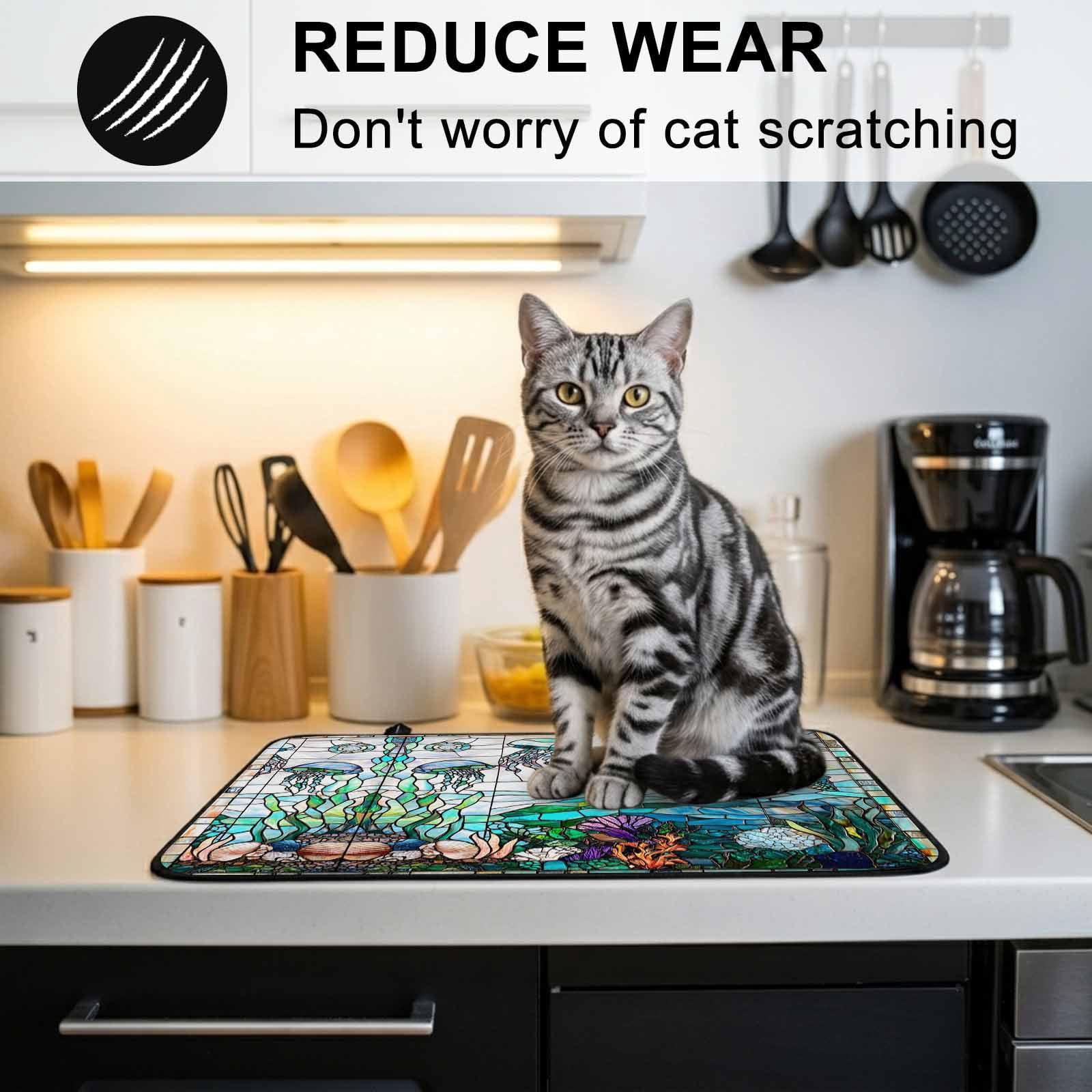 Summer Sea Turtle Stove Top Cover for Electric Stove, Heat-proof & Non Slip Glass Top Stove Cover Protector, Stained Glass Ocean Jellyfish Coral Kitchen Flat Cooktop Rubber Mat 24x21 Inches