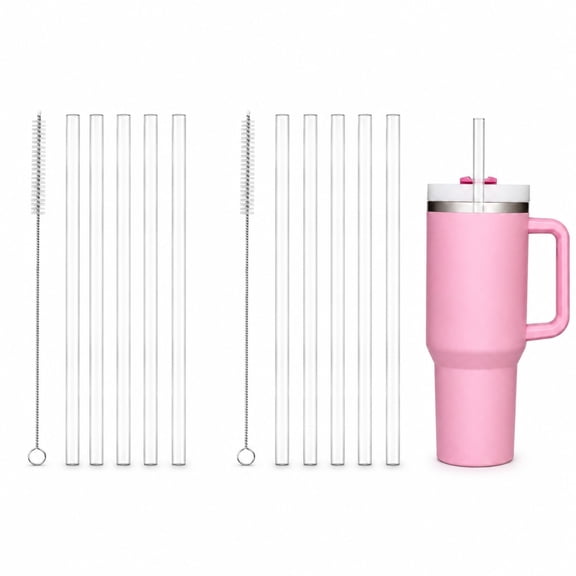 KuKeDi 12 Pack Clear Reusable Straws, 11.8 Inch Replacement Straws for 30 oz 40 oz Tumblers with Cleaning Brushes