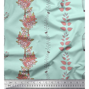 Soimoi Cotton Duck Fabric Bird,Cage & Floral Artistic Print Fabric by The Yard 42 Inch Wide