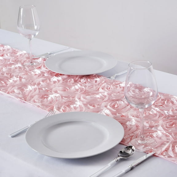 BalsaCircle 14" x 108" Raised Roses Floral Table Top Runner Wedding Linens Blush