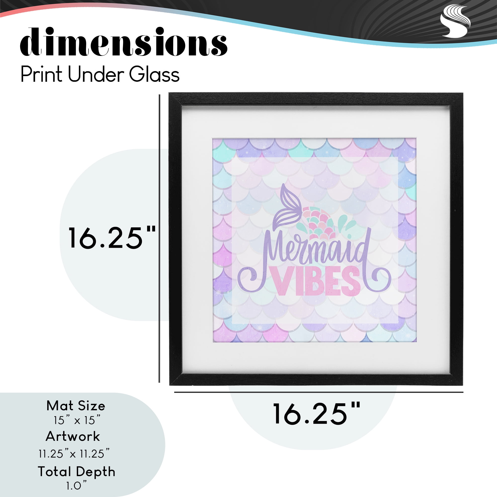 Pastel Mermaid Vibes Black Framed Print Under Glass, design by Kim Allen
