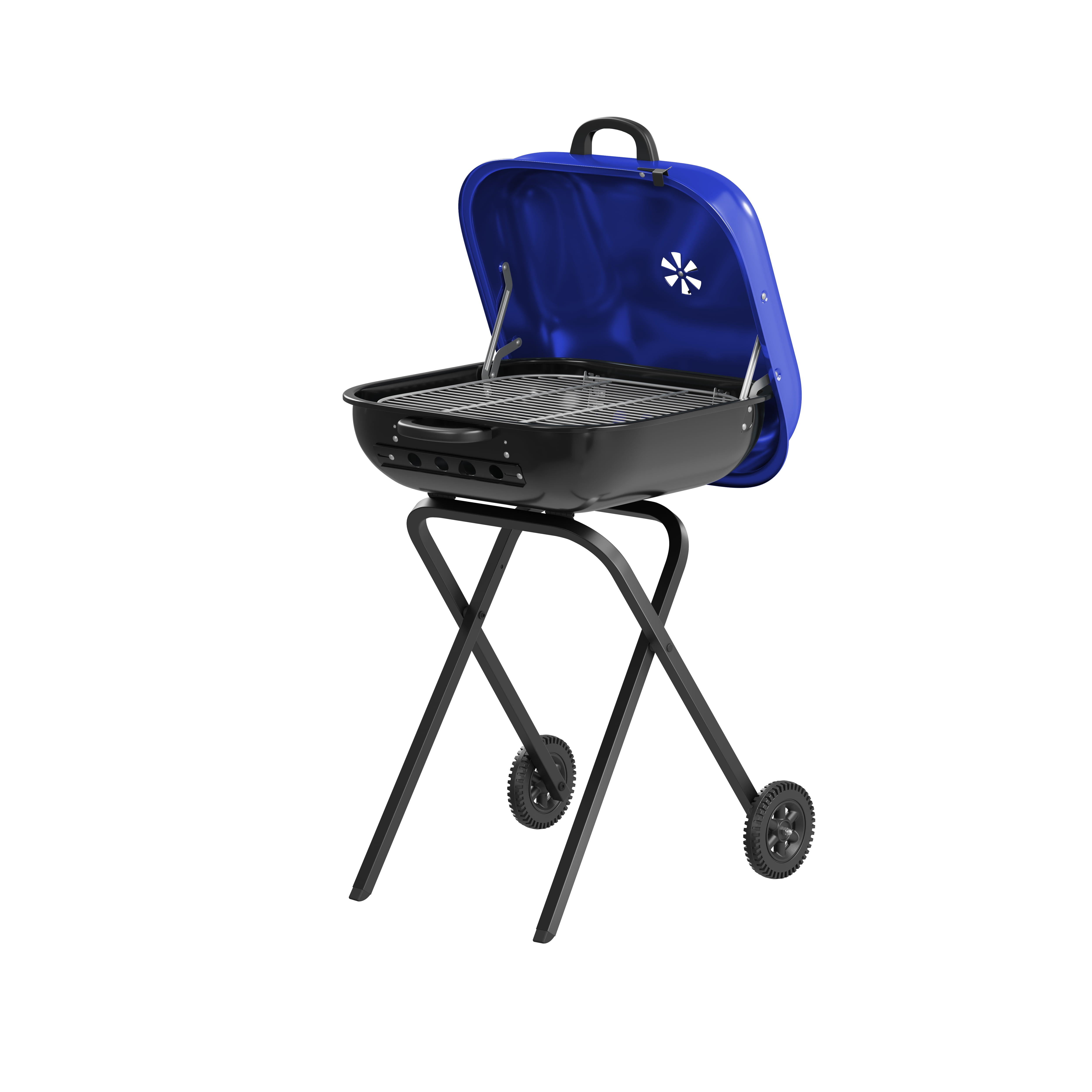 Americana Walk-A-Bout Charcoal Grill, Original Square 100% Pre-Assembled Portable Steel, Dark Blue