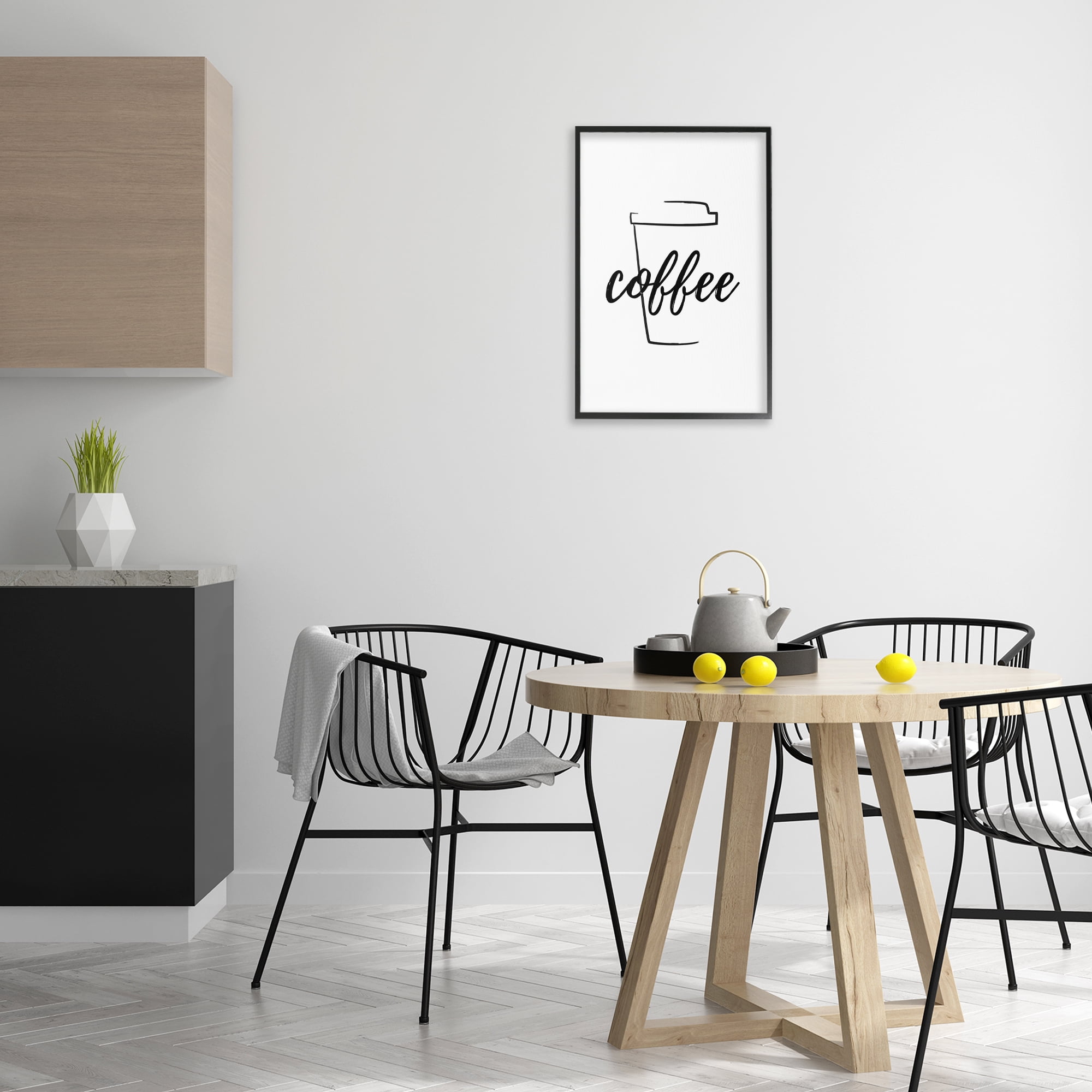 Stupell Industries Minimal Coffee Cup Food & Beverage Painting Black Framed Art Print Wall Art, 16 x 24