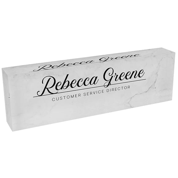 Premium Clear Acrylic Glass Block Unique Designed Name Plates for Your Desk - (8"x2.5") – Marble Clear