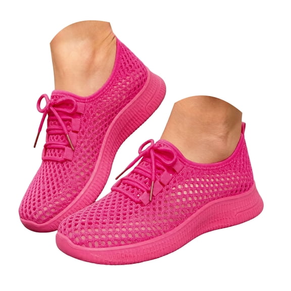 Women's Breathable Mesh Walking Shoes Lightweight Soft Casual Sneakers Comfortable Non Slip for Outdoor Daily Wear Travel Fitness(Red,Size 8)