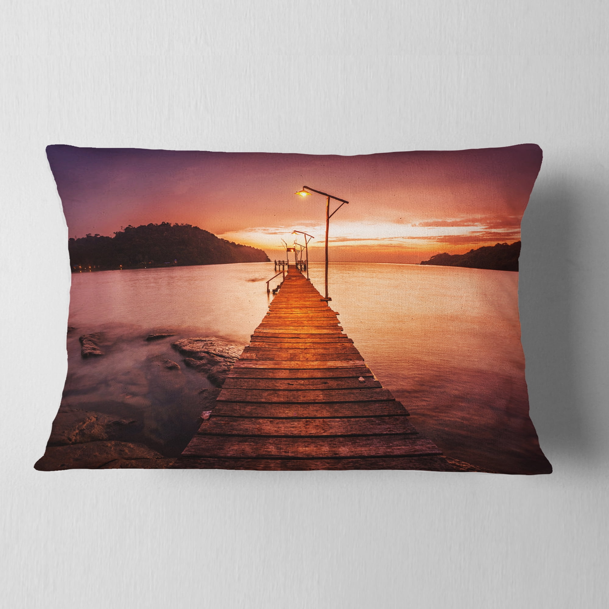 Designart Sunset Over Purple Sea - Seascape Throw Pillow - 12x20