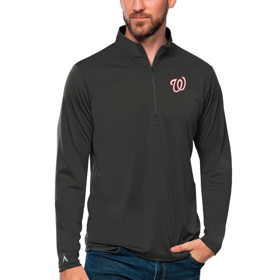 Men's Antigua Charcoal Washington Nationals Tribute Quarter-Zip Pullover Top