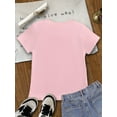thumbnail image 2 of Girls' Pink T-Shirt with 9 Cats Print, Casual Round Neck Short Sleeve Tee, Summer Fashion Top for Kids, Cotton Knit Fabric, Regular Fit, Size 8-14, 2 of 6