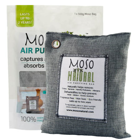 MOSO NATURAL Air Purifying Bag 500g Bamboo Charcoal Air Freshener, Deodorizer, Odor Eliminator, Odor Absorber For Kitchens and Bedrooms. Charcoal (Best Sneaker Odor Eliminator)