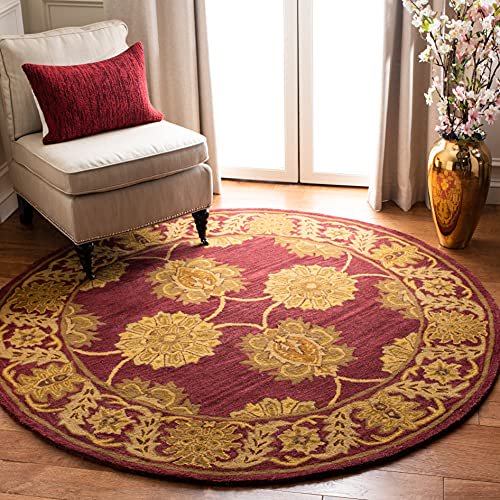 Safavieh Heritage Collection HG314B Handmade Traditional Oriental Premium Wool Area Rug, 6' x 6' Round, Maroon