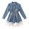 thumbnail image 6 of LEKWK Girls Denim Mini Dress Long Puff Sleeve Front Button Jean Shirt Dress Kids Lace Ruffle Hem A Line Sundress for Summer Beach Vacation School 1-12Y, 6 of 7
