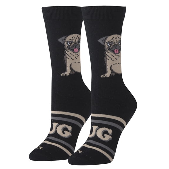 Cool Socks Novelty Crew Socks Women's Pug Dog Breed, Graphic Print, Large
