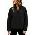 thumbnail image 2 of JGGSPWM Womens Quarter Zip Fleece Pullover Fuzzy Sherpa Jacket, Half Zip Mockneck Sweatshirt, Cozy Teddy Layering Tops Fall Winter Black XXL, 2 of 7