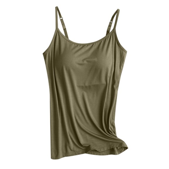 Soft Stretch Women Slim Fit Camisole with Built-in Bra Adjustable Thin Strap Casual Layering Tank Top for Everyday Bras Army Green M