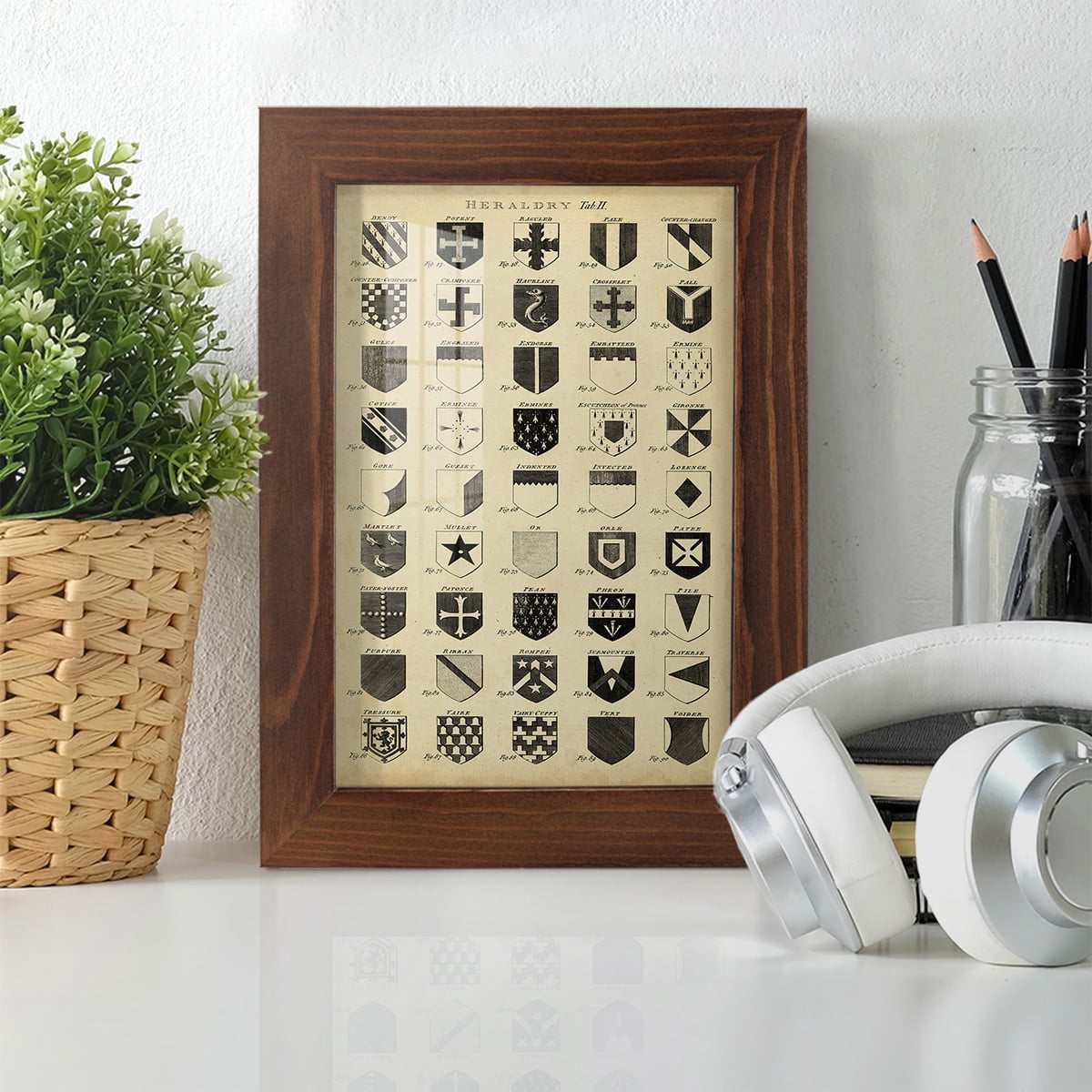 Vintage Heraldry II -Framed Print w/glass-Chestnut