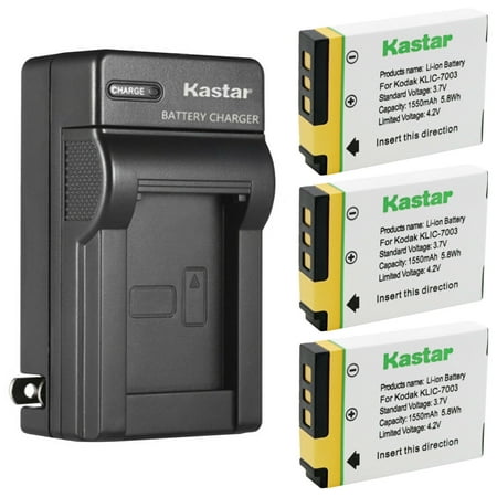 Kastar 3-Pack KLIC-7003 Battery and AC Wall Charger Replacement for Kodak KLIC-7003 K7003 Battery Kodak EasyShare MD81 EasyShare M380 EasyShare M381 EasyShare M420 EasyShare V803 Digital Camera