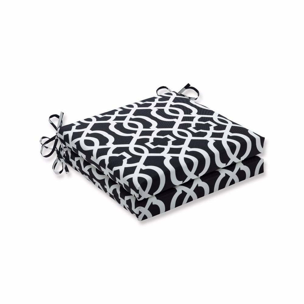Set of 2 Black and White Geometric Outdoor Patio Seat Cushions with