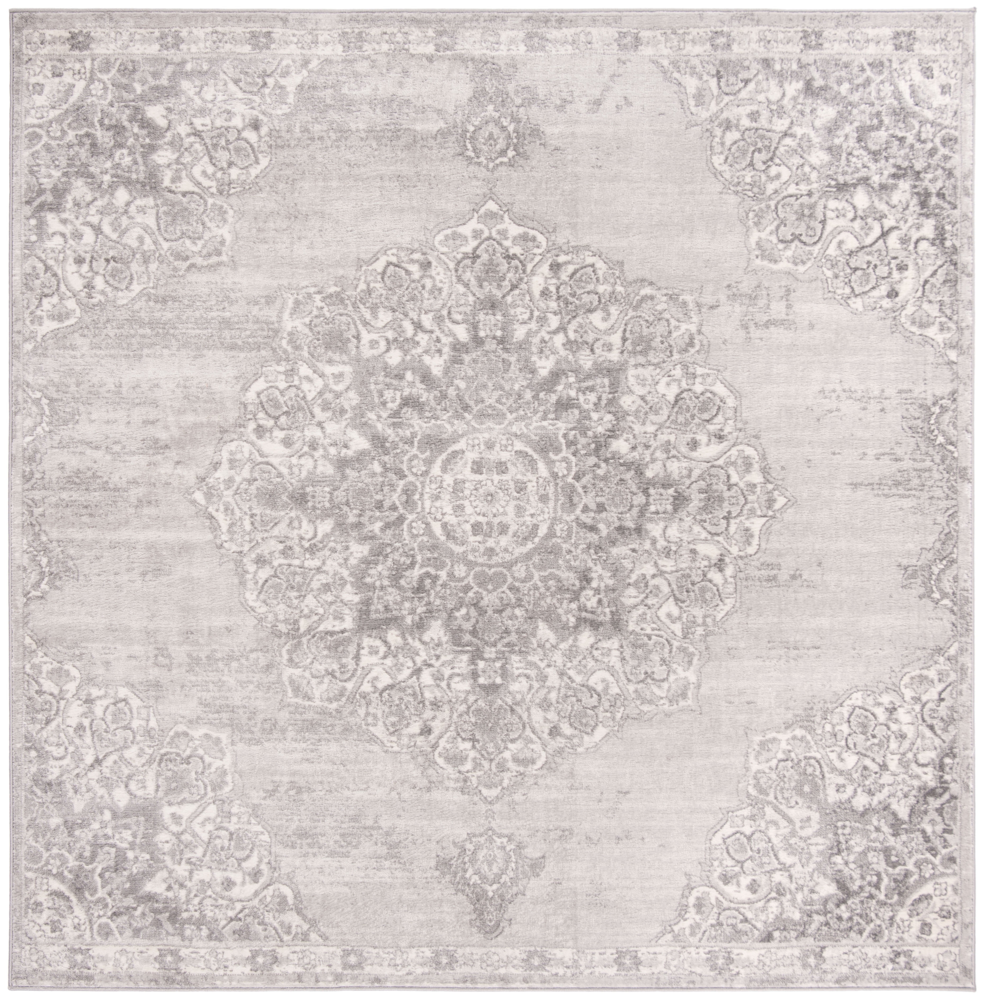 SAFAVIEH Brentwood Dimitri Floral Bordered Area Rug, 6'7" x 6'7" Square, Grey/Ivory