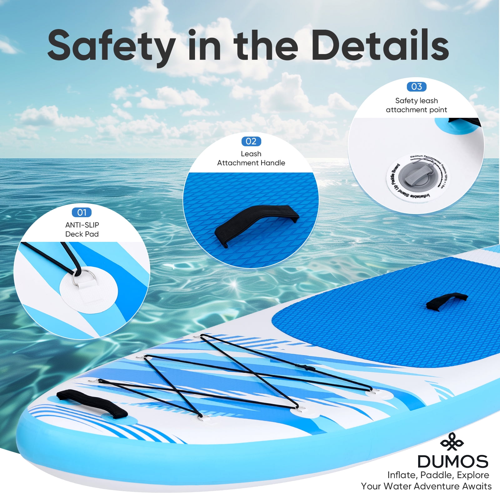 10'5" Inflatable Stand Up Paddle Board, Commercial Grade PVC ISUP with Non-Slip Deck, Complete SUP Accessories: Paddle, Pump, Leash & Backpack, All-Skill Level Water Sports Board, Light Blue