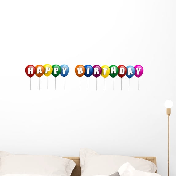 Happy Birthday Ballons Wall Decal by Wallmonkeys Peel and Stick Graphic (36 in W x 8 in H) WM188721