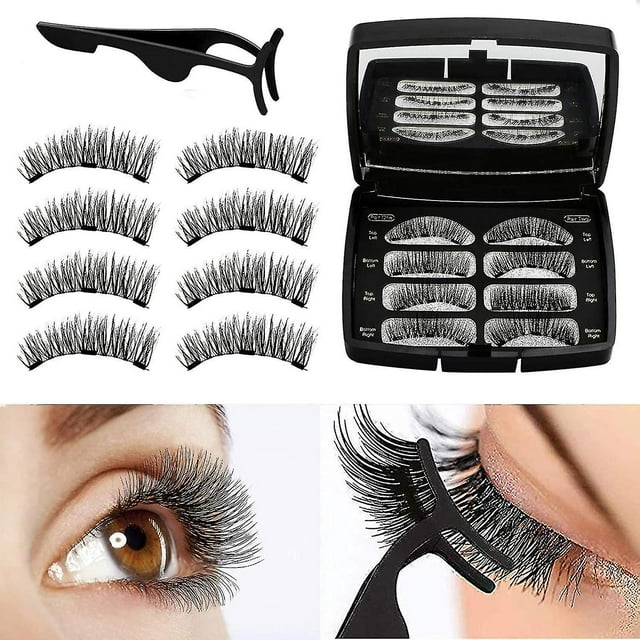 Pestañas magnéticas, pestañas postizas magnéticas 3d reutilizables, pestañas postizas, sin pegamento, 3 imanes, extensiones de pestañas de aspecto natural con pinzas para mujeres ShuxiuWang 8390605887871