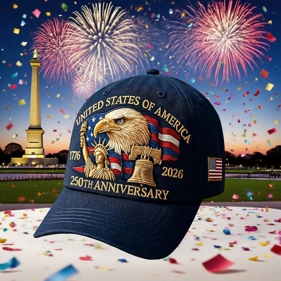 America 250th Anniversary Printed Patriotic Cap, USA Baseball Hat for Men & Women, Adjustable Retro Tribute Cap, Celebrate 250 Years of Independence & Freedom, Navy Blue